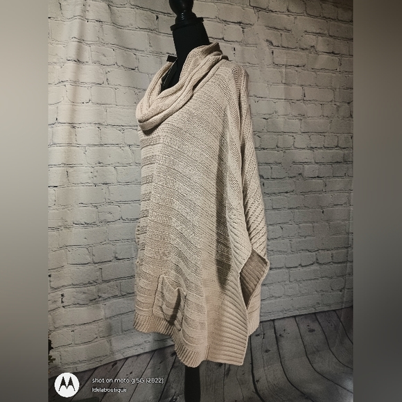 Max Sport LA CowlNeck Knit ribbed SweaterPoncho Heather Oatmeal - Picture 9 of 16
